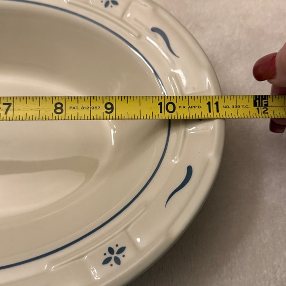Longaberger Pottery Classic Blue Woven Traditions Oval Serving Veg Bowl Dish 11" - Picture 3 of 5